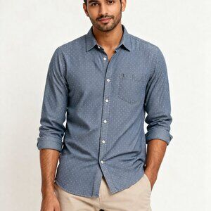 Banana Republic Chambray Polka Dot Button Down Shirt Classic Fit Blue Large